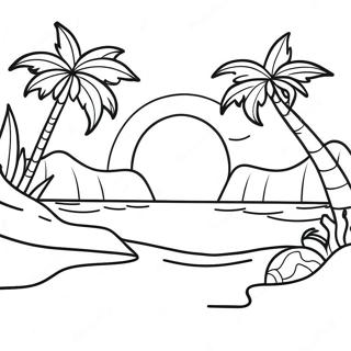 Hawaiian Sunset Beach Coloring Page | Hawaiian coloring page