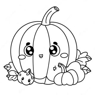 Niedlicher Kawaii Kürbis Ausmalbild | Kawaii Halloween Ausmalbild