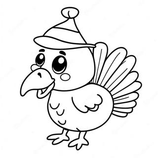 Söt Kalkon med Hatt Färgläggningssida | Förskole Thanksgiving Mat målarbild