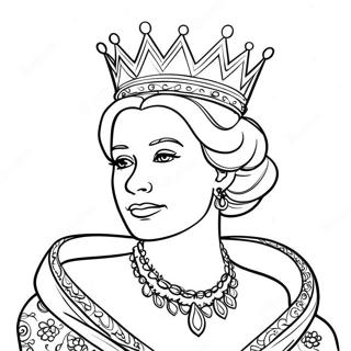 Elegant Queen with Crown Coloring Page | Queen coloring page