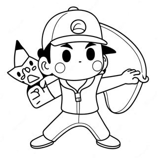 Ash Ketchum Catching Pikachu Coloring Page | Ash Ketchum coloring page