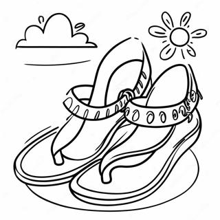 Colorful Sandals on the Beach Coloring Page | Sandals coloring page
