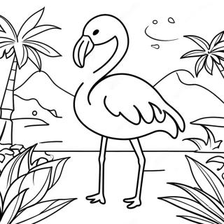 Colorful Miami Flamingo Coloring Page | Miami coloring page