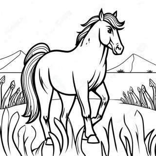 Wild Mustang Horse in a Pasture Coloring Page | Mustang Horse coloring page