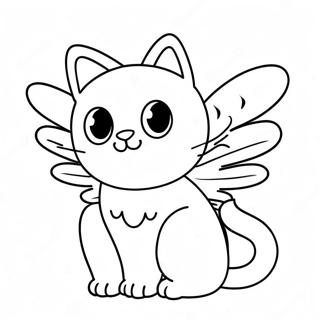 Cute Cat with Colorful Wings Coloring Page | Cat with Wings coloring page