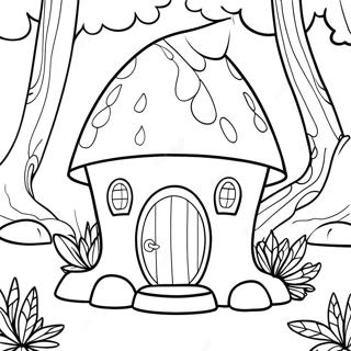 Gnome House in a Magical Forest Coloring Page | Gnome House coloring page