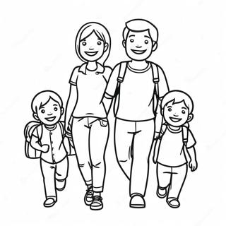 Äventyrlig familj på 5 färgläggningssida | Familj på 5 målarbild
