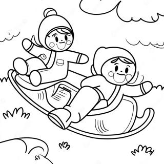 Cute Kids Sledding Down a Hill Coloring Page | Sledding coloring page