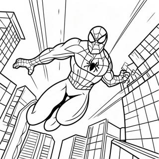 Spiderman 2099 Swinging Through City Coloring Page | Spiderman 2099 coloring page