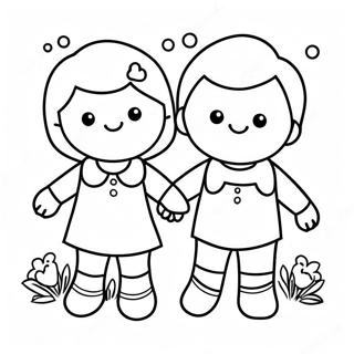 Cute Friends Holding Hands Coloring Page | Friendship BFF coloring page