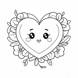 Kawaii Valentinstag Herz Ausmalbild | Kawaii Valentinstag Ausmalbild