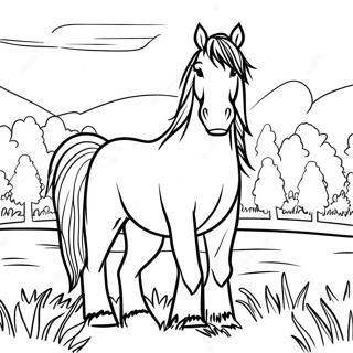 Majestic Clydesdale Horse in Meadow Coloring Page | Clydesdale Horse coloring page