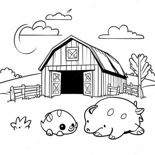 Cozy Barn with Animals Coloring Page | Barn coloring page
