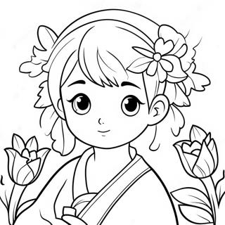 Cute Kanae with Flowers Coloring Page | Kanae coloring page