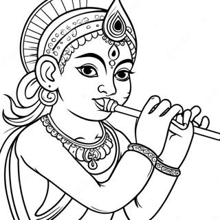 Krishna Playing Flute Coloring Page | Krishna coloring page