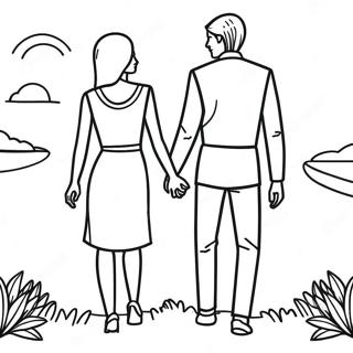Romantic Couple Holding Hands Coloring Page | Romantic Couple coloring page