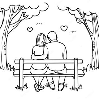 Cute Romantic Couple Sitting on a Bench Coloring Page | Romantic Couple coloring page