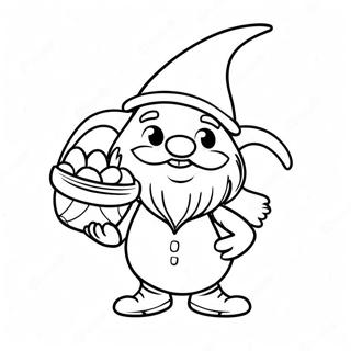 Cheerful Easter Gnome with Basket Coloring Page | Easter Gnome coloring page