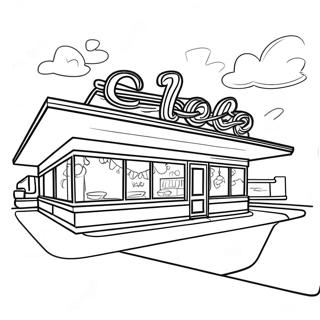 1950's Vintage Diner Coloring Page | 1950's Retro coloring page