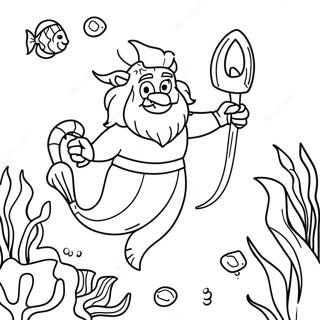 Majestic King Triton Underwater Scene Coloring Page | King Triton coloring page