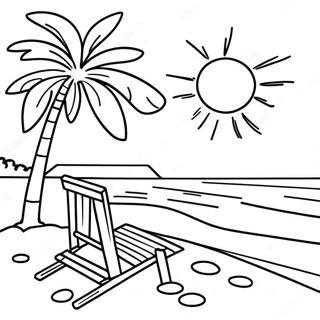 Tropical Beach Sunset Coloring Page | Tropical Beach for Adults coloring page