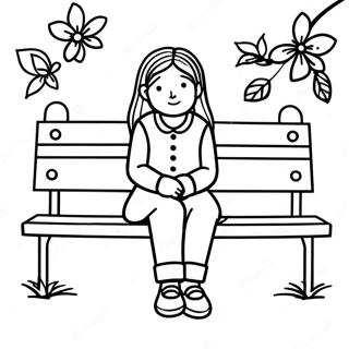 Melancholic Girl Sitting on a Bench Coloring Page | Sad Girl coloring page