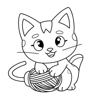 Cute Litten Playing with Yarn Coloring Page | Litten coloring page