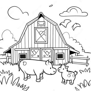 Rustic Barn with Animals Coloring Page | Realistic Barn coloring page