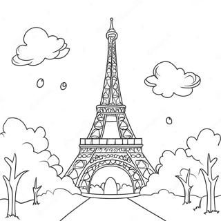 Eiffel Tower at Sunset Coloring Page | Eiffel Tower coloring page