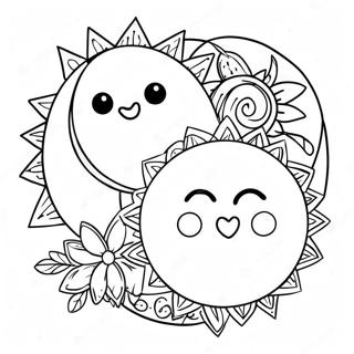 Hippie Sun and Moon Coloring Page