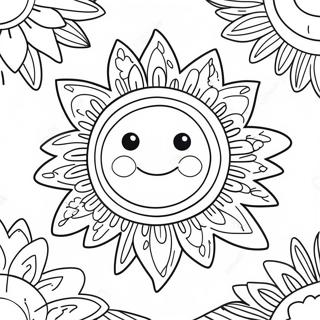 Colorful Hippie Sun with Flowers Coloring Page