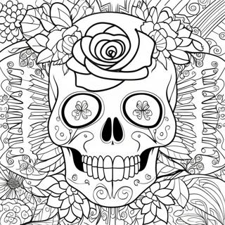 Elegant Rose Skull with Intricate Details Coloring Page | Rose Skull coloring page