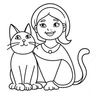 Funny Aunt with a Cat Coloring Page | Aunt coloring page