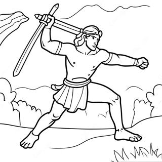 Brave David Defeating Goliath Coloring Page | Bible Heroes coloring page