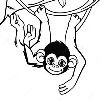Playful Spider Monkey Hanging Upside Down Coloring Page | Spider Monkey coloring page