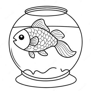 Cute Goldfish Swimming in a Bowl Coloring Page | Fish Bowl coloring page