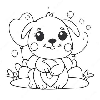 Cute Puppy with Heart Balloons Coloring Page | Dog Valentine coloring page