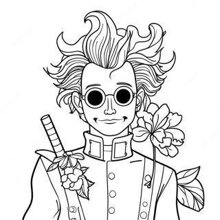 Edward Scissorhands with Flowers Coloring Page | Edward Scissorhands coloring page