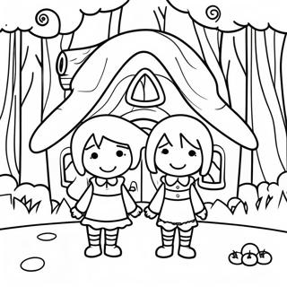 Verspielt Hansel und Gretel im Wald Ausmalbild | Hänsel und Gretel Ausmalbild