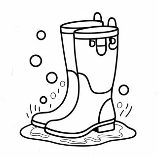 Colorful Rain Boots in Puddle Coloring Page | Rain Boots coloring page
