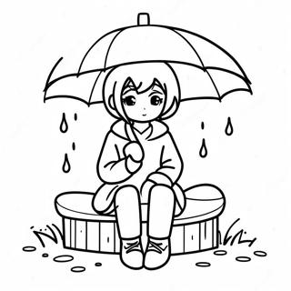 Melancholisches Anime-Mädchen, das im Regen sitzt Ausmalbild | Trauriges Anime-Mädchen Ausmalbild