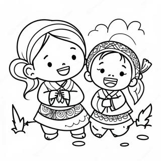 Hmong Children Playing Coloring Page | Hmong coloring page