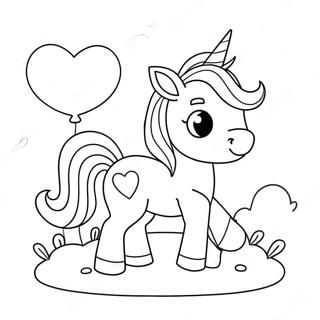Cute Unicorn with Heart Balloons Coloring Page | Valentines Unicorn coloring page