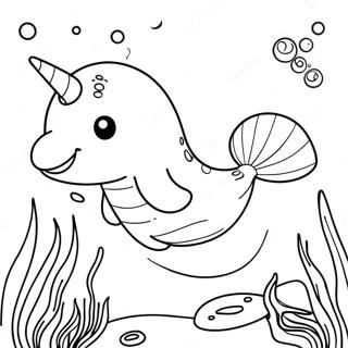 Cute Narwhal Swimming Coloring Page | Narwhal coloring page