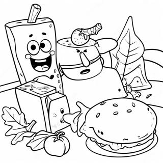 SpongeBob Thanksgiving Feast Coloring Page | SpongeBob Thanksgiving coloring page