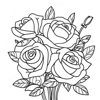 Elegant Roses Bouquet Coloring Page | Roses Outline coloring page