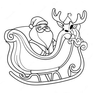 Färgläggningssida med Festlig Jultomtesläde och Renar | Jultomte släde och renar målarbild