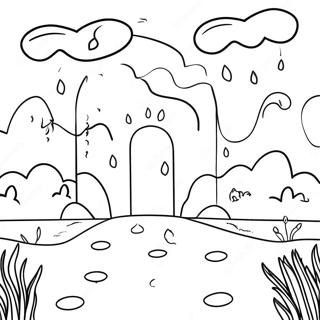 Rainy Day Scenic Landscape Coloring Page | Rainy Day for Adults coloring page