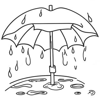 Cozy Umbrella Under the Rain Coloring Page | Rainy Day for Adults coloring page