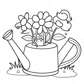 Cute Watering Can with Flowers Coloring Page | Watering Can coloring page
